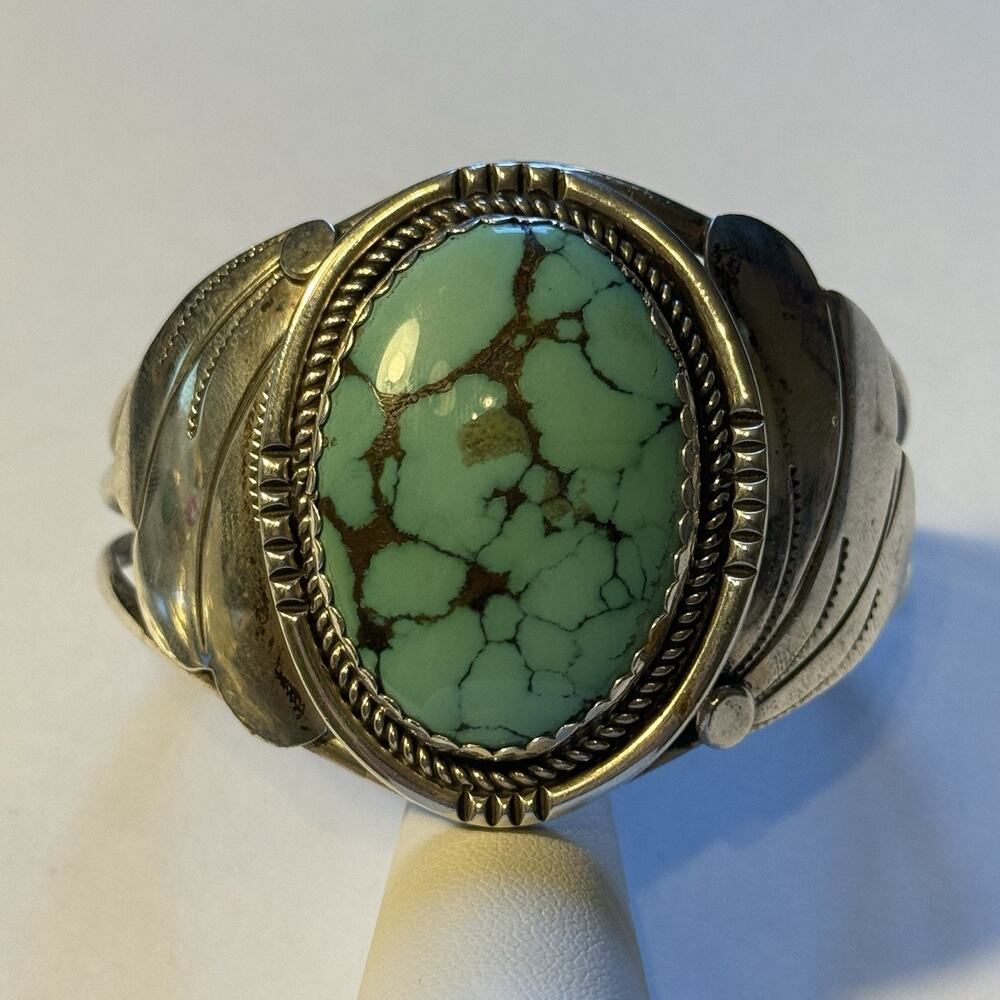 Vintage Lyle Piaso Navajo Sterling Silver Turquoise Cuff Bracelet LP 36g